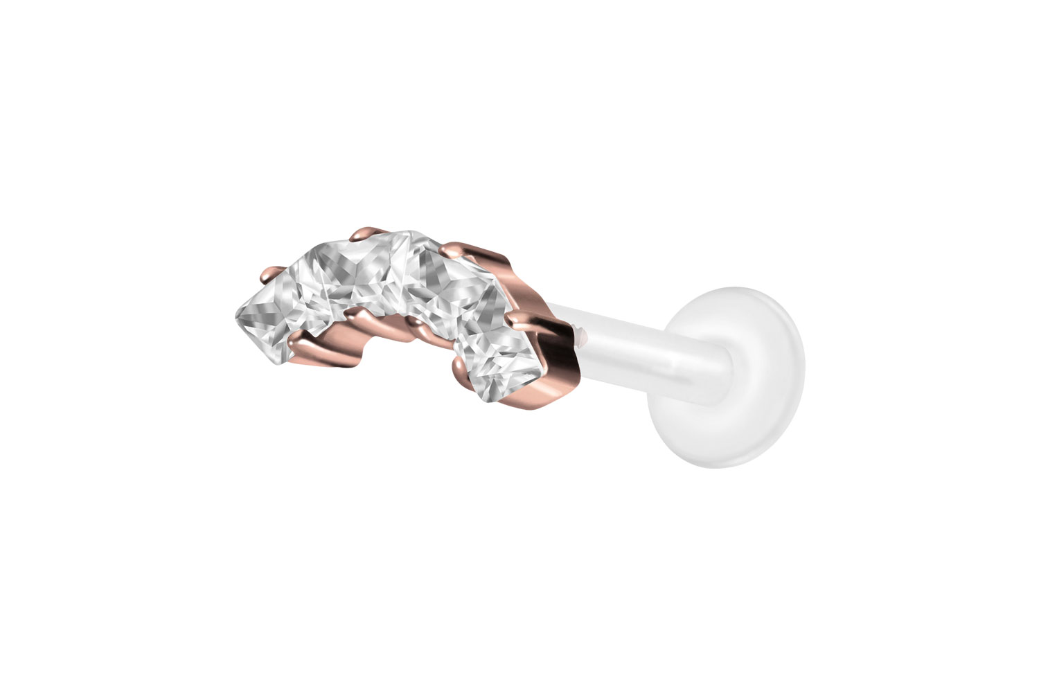 PTFE Labret Piercing mit Innengewinde + Titan-Aufsatz EINGEFASSTE KRISTALLTRAPEZE